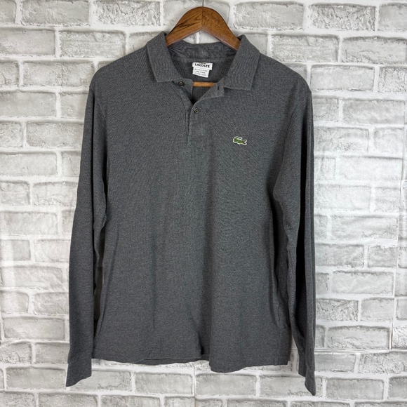 Lacoste Charcoal Gray Long Sleeve Collared Polo Shirt Mens Size 4 - Picture 1 of 7